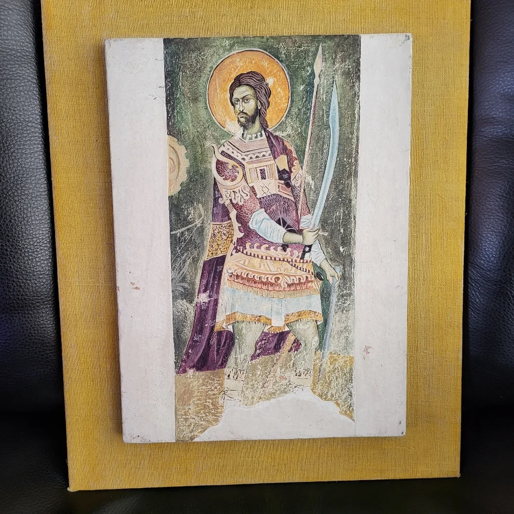 Vintage Russian School Warrior Icon Krstic Dragan Academic Painting Belgrade